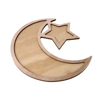 Kmečka Lesene Crescent Moon Star Eid Ramadana Stranka Servirajo Namizna Namizna Pecivo Pladenj Zaslon Imetnik Dekor Ornament
