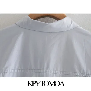 KPYTOMOA Ženske 2020 Modni Z Gumbi Crossover Vintage Bluze z Dolgimi Rokavi Svoboden Ženske Majice Blusas Elegantna Vrhovi