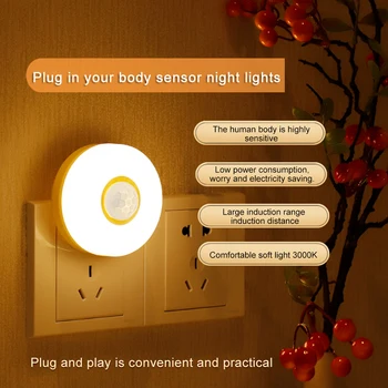 LED Plug-Senzor Gibanja Svetlobe Zidu Nočna Lučka s Osvetlitve Čas osvetlitve Nastavljiv za dnevno Sobo, Spalnica AC110-240V