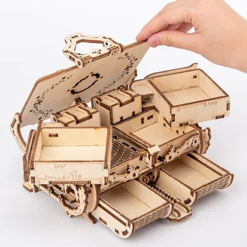 Lesena 3D Nakit Polje Sestavljeni Ustvarjalna Igrača Darilo Puzzle Lesenih za Mehanski Prenos Modela Sestavljeni Igrača Ustvarjalna DIY Darila
