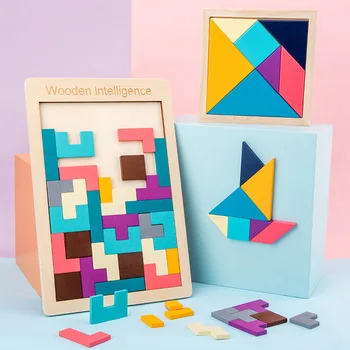 Lesene Tangram Možganov, Tetris Igre Puzzle Bloacks Pisane Lesene Uganke za Otroke Učenje Razvoj Otrok Izobraževalne Igrače