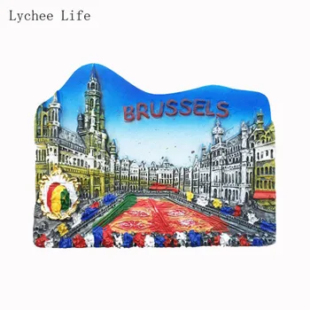 Liči Življenje Belgija Bruselj Točke Turizem, Potovanja, trgovina s Spominki, 3D Smolo Hladilnik Magnet Doma Dekor