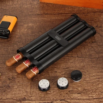 LUBINSKI Prenosni Cigare Primeru Ogljikovih Vlaken Humidor Box Mini Travel Cigare Cevi na Prostem Za 3 Imetniki Cigar Vlažilniki zraka