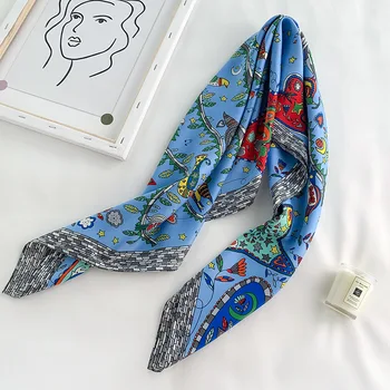 Luksuzne blagovne znamke ženske šal poletje svilene rute, šali, 90 cm kvadrat mehko tiskanja svile glušnika darilo hidžab lady šal plaži Ruto