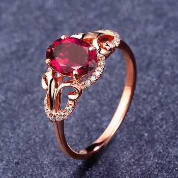 Luksuzni letnik red crystal ruby dragih kamnov diamanti obroči za ženske rose zlata ton nakit, dragulji, bague stranka darilo pripomoček nova