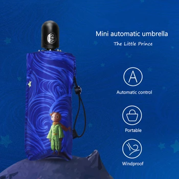 Mali Princ Samodejno Mini Dež ne Dežnik Za Ženske Prenosni Kompaktni UV Dežnik Umetniške Suncobran Za Ženske