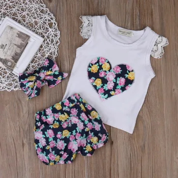 Malčka Otroci Baby Dekleta Obleke Obleke Cvjetnim Tiskanja Ruffle Rokav T-shirt Vrhovi+Hlače/Kratke/+ Pokrivala 3PCS Set