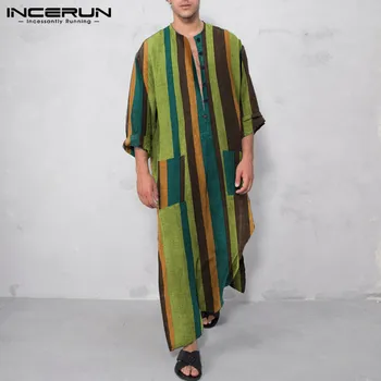 Mens Črtasto Muslimani tam kaftan Islamske arabski Dolg Rokav Priložnostne Vintage Oblačilih, Bližnjem Vzhodu Dubaj Caftan Moških Jubba Thobe INCERUN 2021