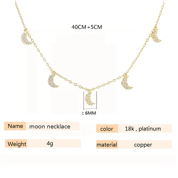 Moda kubičnih cirkonij srčkan luna chocker ogrlica 5 luna zlata in srebrna barva ogrlico, obesek za ženske, nakit 2020