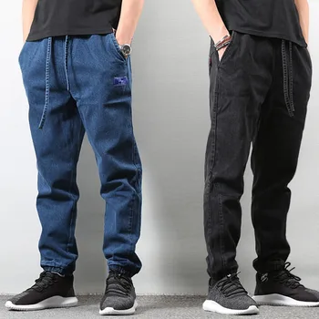 Moda Ulične Moške Jeans Ohlapno Fit Modra Barva Klasične Vrečasta Traper Kavbojke Hombre Japonski Slog Hip Hop Joggers Hlače Homme