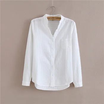 Moda urad belo bluzo ženske majice dolg rokav Bombažno bluzo Majica Visoko Kakovostne Ženske Bluze Priložnostne Dame Vrhovi 1715 50