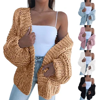 Moda za Ženske Zimske Umetno Moher Pleteni Pulover Svoboden Toplo Jopico Priložnostne Coats pulover je enostavno na design, tako da lahko tekmo
