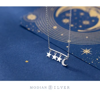 Modian Verodostojno 925 Sterling Srebro Geometrične oblike Zvezde In Luna Kratek Neckalce za Ženske Choker Veriga Luksuzni Nakit, Dragulji,