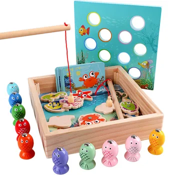 Montessori Izobraževalne Lesene Igrače Magnetni Igre Ribolov Igrače, Igre Otroci 3D Ribe Baby Otroci Outdoor Smešno Igrače za Otroke Darila