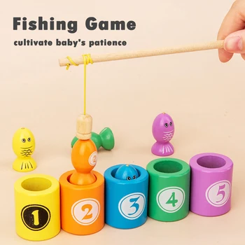 Montessori Ribolov Igrače Sortiranje Ujemanje Barv Lesenih Magnetnih Ribolov Posnetek Igro Baby Štetje Izobraževalne Igrače za Otroke