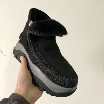 Moug zimski čevlji ženske snow škornji original močen eskimo zavezat velik logotip ročno ovčje kože platformo dame gleženj botas