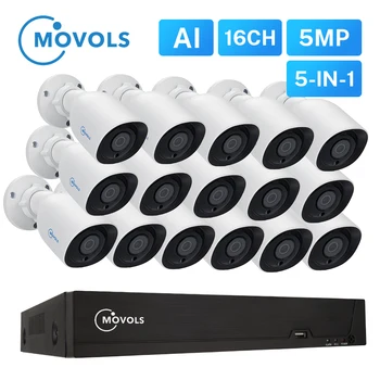 MOVOLS 5MP H. 265+ Varnost CCTV Sistema 16CH XVR Notranja Zunanja 16PCS 5MP Nepremočljiva HD CCTV Kamere P2P Sistema Nadzora Set