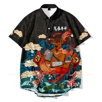 Moški Plašč Kitajski Slog Natisnjeni Vrhovi Retro Srajce Jopico Japonski Samuraj, Harajuku Ulične Mode Priložnostne Bluzo Majica