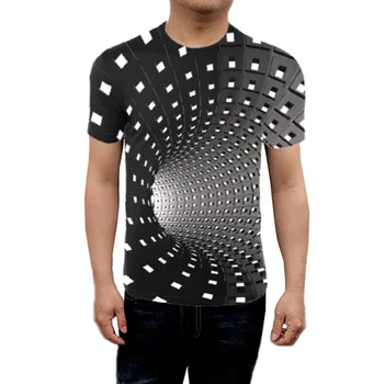 Moški Ženske T-Shirt Kratek Rokav 3D Zavrtimo Tiskanje Optično Iluzijo Hipnoza Tee Vrhovi XRQ88
