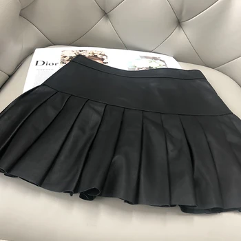 Nabrano krilo mini black pravi ovčje usnje krilo kawaii 2020 nova moda v korejskem slogu krila plus velikost womens