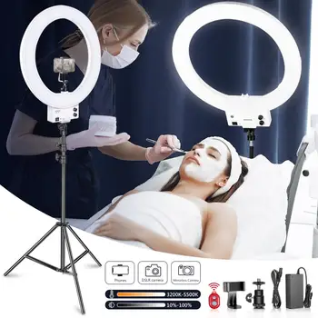 Neewer 18-palčna Bela LED Obroč Obroč Svetlobe Svetilke Razsvetljave, Komplet z Lahka Stojalo in mobilni telefon, Držalo za Make-up Video Snemanje