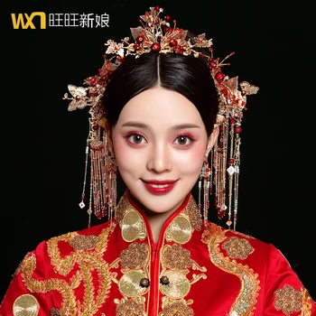 Nevesta Kostum Headdress Tassel Korak Shake Nastavite Kitajski-Stil Poroka tiara Staro Moda Coronet nevesta Dodatki za lase