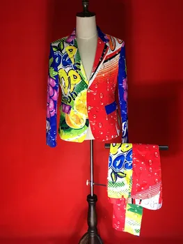 Nova Moda za Moške Osebnosti sadje tiskanja cvet Obleko kostume, nočni klub bar Moški Pevec DJ Fazi Modela fazi pokazal nositi