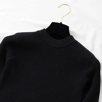 Nove priložnostne jeseni, pozimi ženske debel pulover puloverji dolg rokav gumb O-vratu elegantna Pulover Ženske Slim plesti vrh mehko vrhovi