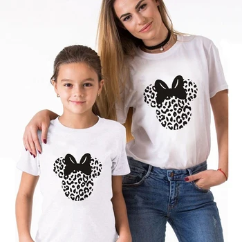 Novi T-shirt Leopard Mickey Mouse Glavo Tiskanja Tshirt Svoboden Pomlad Poletje Otroci Tee Srajco okoli Vratu Famliy Videz,Spusti Ladje