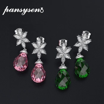 PANSYSEN Letnik Srebro 925 Nakit Ustvarili Smaragdno Lab Diamond Gemstone Spusti Uhani za Ženske Udejstvovanje Stranka Fine Nakit