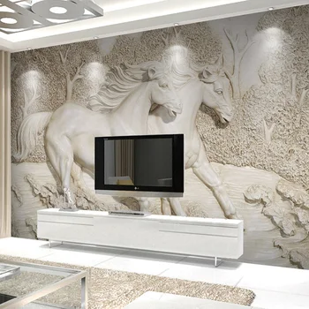 Po meri vseh Velikosti Zidana Ozadje 3D Reliefni Beli Konj Ozadje, Dnevna Soba, Spalnica Kavč, TV Dom Dekoracijo Ozadju Zidana