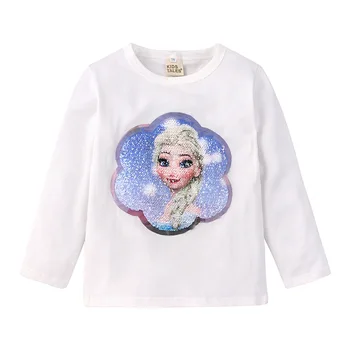Poletje Princesa Fant Dekleta T-Shirt Ana Elsa Bombaž Tees Očesa T Shirt Diamond Appliques Otroka Rojstni Dan Vrhovi Oblačila