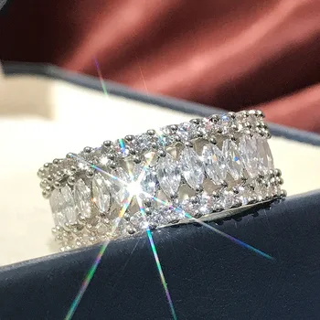 Preprosta, Elegantna 925 Sterling Srebro Bleščečih CZ Cirkon Crystal Ring Obljubo Poroke Udejstvovanje Obroči Za Ženske bague femme