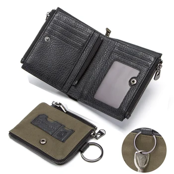 Pridružen pravega usnja za moške denarnice RFID dvojno zadrgo kratek walet cartera hombre moška torbica portfel človek torbici žep za kovance