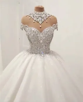 Princesa Puhasto Luksuzno Poročno Obleko 2021 Poroka Oblek za Nevesto Plus Velikost Til Diamantni Kristal Beaded Meri XJ06S