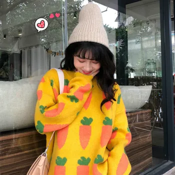 Puloverji Ženske Natisnjeni Pletene Korejski Slog Študentov Trendy Kawaii Harajuku O-Vratu Prosti Čas Visoke Kakovosti Ženski Puloverji Chic