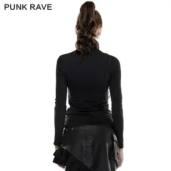 PUNK RAVE Ženske Punk Rock Modni T-shirt Rjavo Barvo Očesa Votel, od T-Majica, Dolg Rokav Turtleneck Steampunk T-shirt