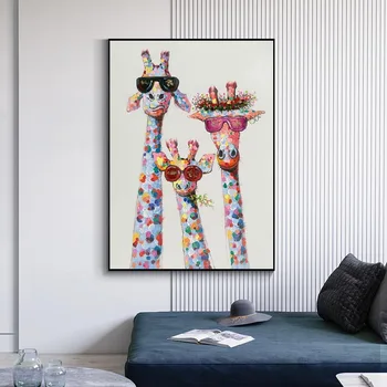 Risanka Žirafe Družino Wall Art Platno Slikarstvo Plakati in Tiskanje Wall Art Slike za otroško Sobo Nordijska Doma Dekor