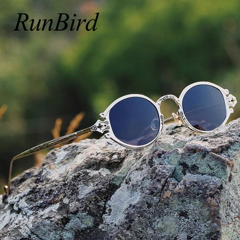 RunBird 2019 Majhne Ovalne Sončna Očala Ženske Steampunk Blagovne Znamke Oblikovalec Odtenki Sončne Očala Za Moške, Kovinsko Krog Letnik Sunglass 5377