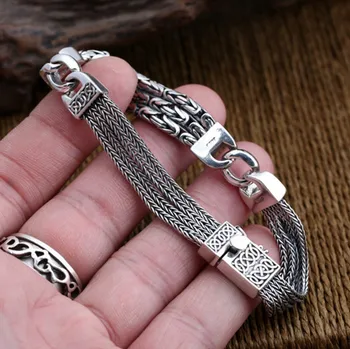 S925 sterling srebrni nakit za moške in ženske modele modni retro mir proge osebnost Tajski srebrne sponke bracele