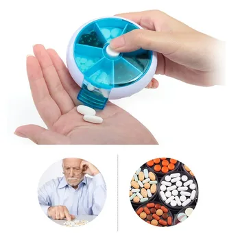 Samodejni Rotacijski Okroglo Obliko Medicine Pill Box, Compact 7 Dni Tedensko Potovalne Medicine Imetnik Pomnilnika Tabličnega Računalnika Primeru Posodo