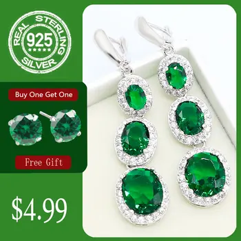 Smaragdno zelena Modri Topaz 925 Srebro Dolgi Uhani za Ženske Poročni Nakit Brezplačno Darilo