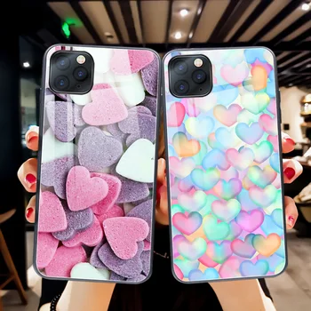 Srčkan Ljubezen Srce Funda Primeru za Iphone 12 Pro Primeru za Iphone 12 11 XR Pro XS MAX X 7 8 6 6S Plus SE 2020 Kaljeno Steklo Ohišje