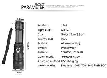 Super Svetla XHP90 LED Svetilka USB Polnilna Svetilka Taktično Svetilko Uporabo 18650 Baterijo Zoomable Strani Lahka Nepremočljiva