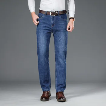 Svoboden priložnostne debele moške jeans Poslovnih visokih ravne noge hlače Classic moda stretch hlače 2020 jeseni in pozimi nova