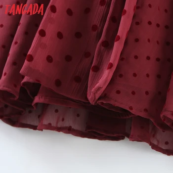 Tangada Pomlad Moda za ženske Red Dot Mrežasto Obleko Nazaj Zadrgo Dolgimi Rokavi Ženske Priložnostne Kratka Obleka S Poševnico QW17