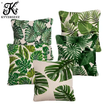 Tropske rastline listnih vzorec design blazine pokrov, 45x45cm perilo tiskanjem, art deco blazino za dnevni prostor kavč