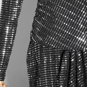 TWOTWINSTYLE Seksi Stranka Mozaik Diamond Obleko Za Ženske V Vratu Dolg Rokav Visoko Pasu Nezakonitih Robom Slim Obleke Ženska Jeseni