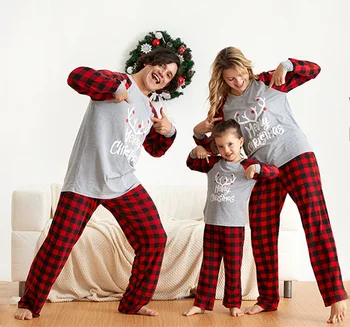 Ujemanje Božičnih Družino Pižamo Nastavite Pismo Kariran Tiskanja Dolg Rokav Vrhovi +Hlače, Pižame Ženske Mama Otroka Loungewear Družino Obleko