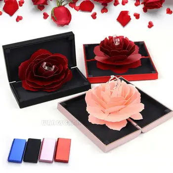 Ustvarjalne Rose Obroč Škatle Presenečenje 3D Pop Up Obroč Polje Poroko Posla Nakit Skladiščenje Imetnik Primeru Naleteli Valentinovo Darilo